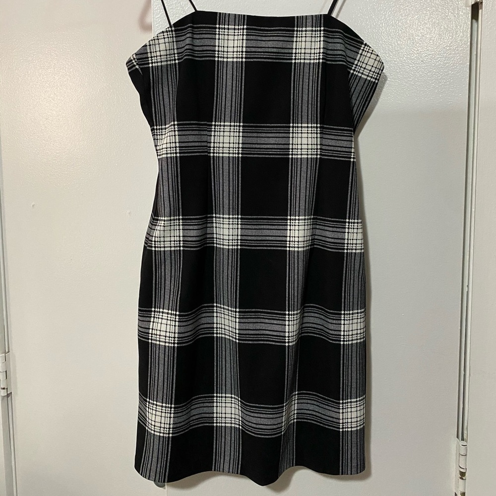 Black and white plaid mini dress